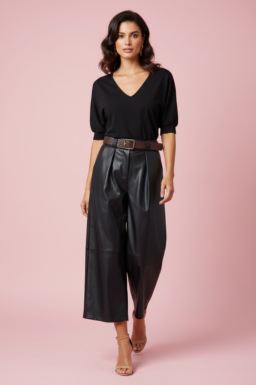Pantalone Elettra – Pantalone Culotte in Ecopelle Nera