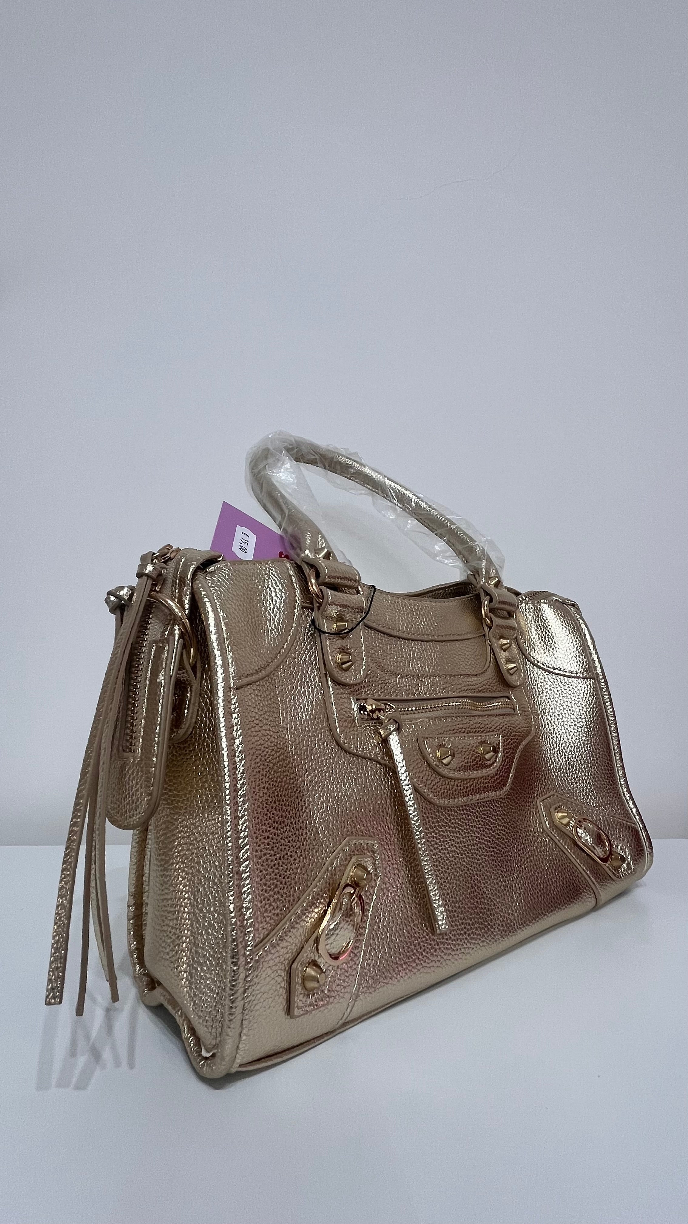 Borsa Donna Effetto Pelle Metallizzata Oro/Bronzo con Tracolla | Stile Glam Chic