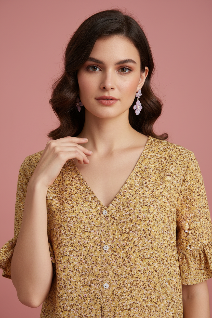 Blusa Margot – Camicetta Floreale con Maniche a Volant