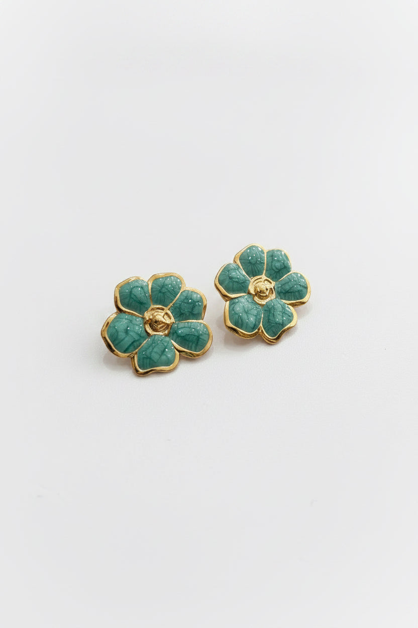 Orecchini Dalia – Fiore in Smalto Turchese e Oro