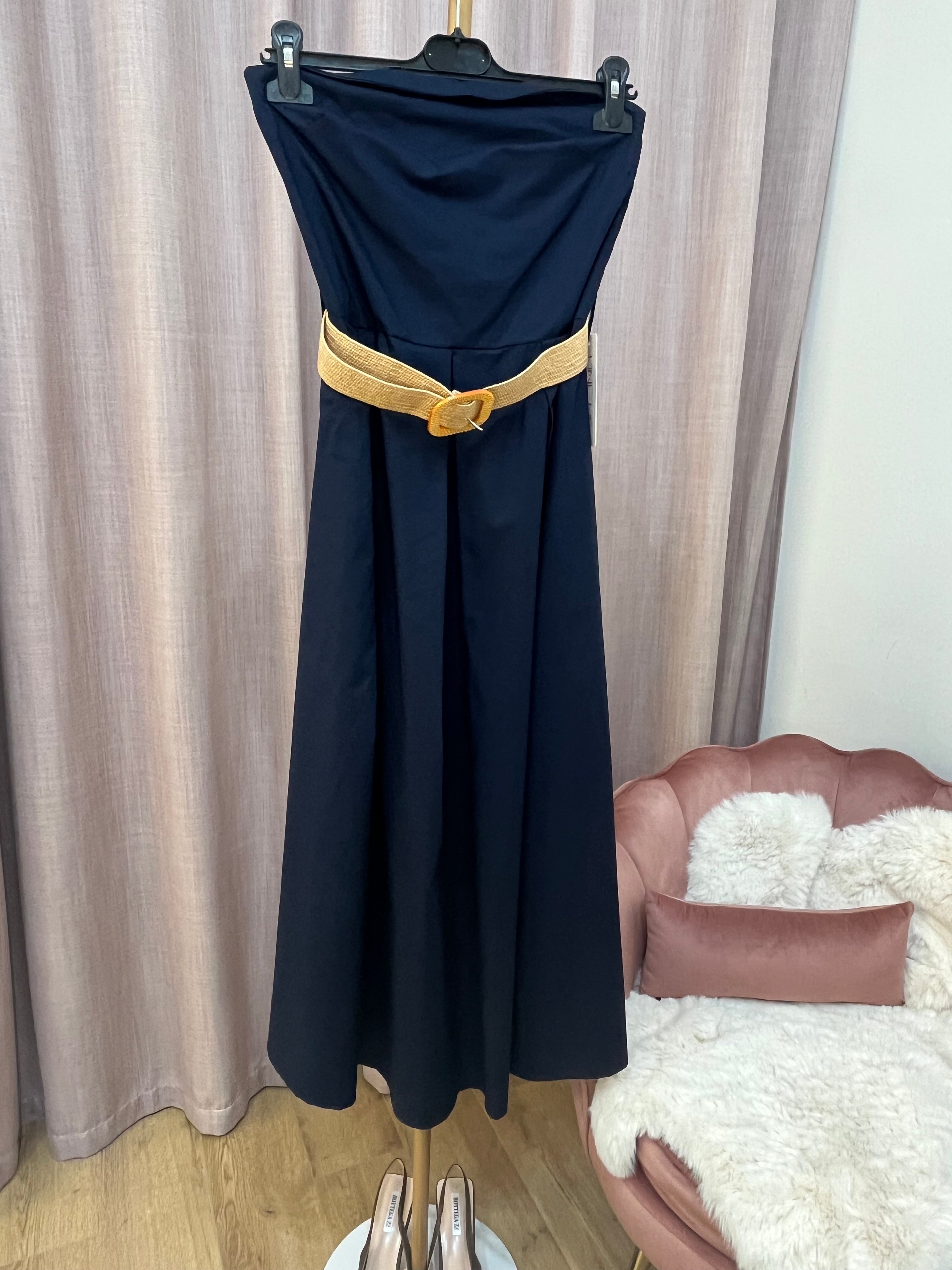 Vestito Selene - Abito Lungo Blu Senza Spalline con Cintura – Vestito Elegante Donna