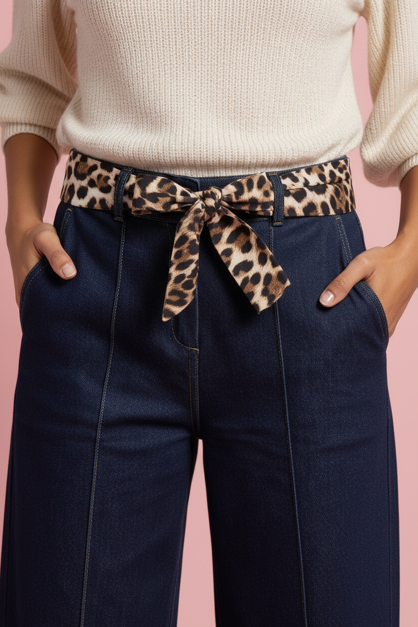 Jeans Pina - Pantalone Denim con Cintura in Fantasia