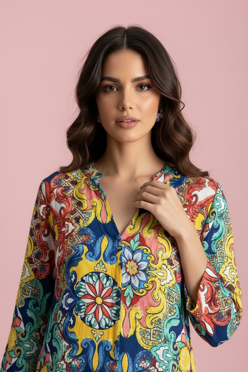 Camicia Mare Catania – Copricostume Donna Stampa Maiolica