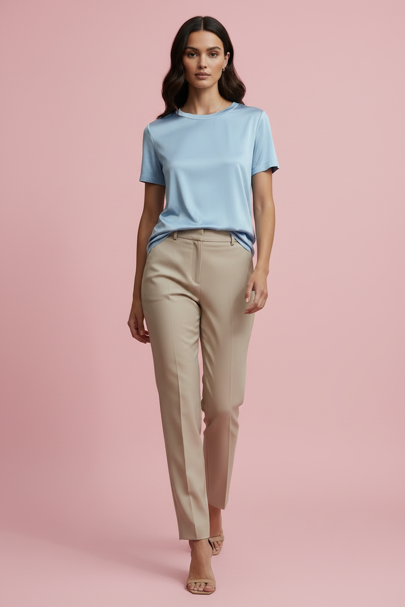 Maglia Satinata Azzurra Donna – T-Shirt Elegante Morbida e Luminosa