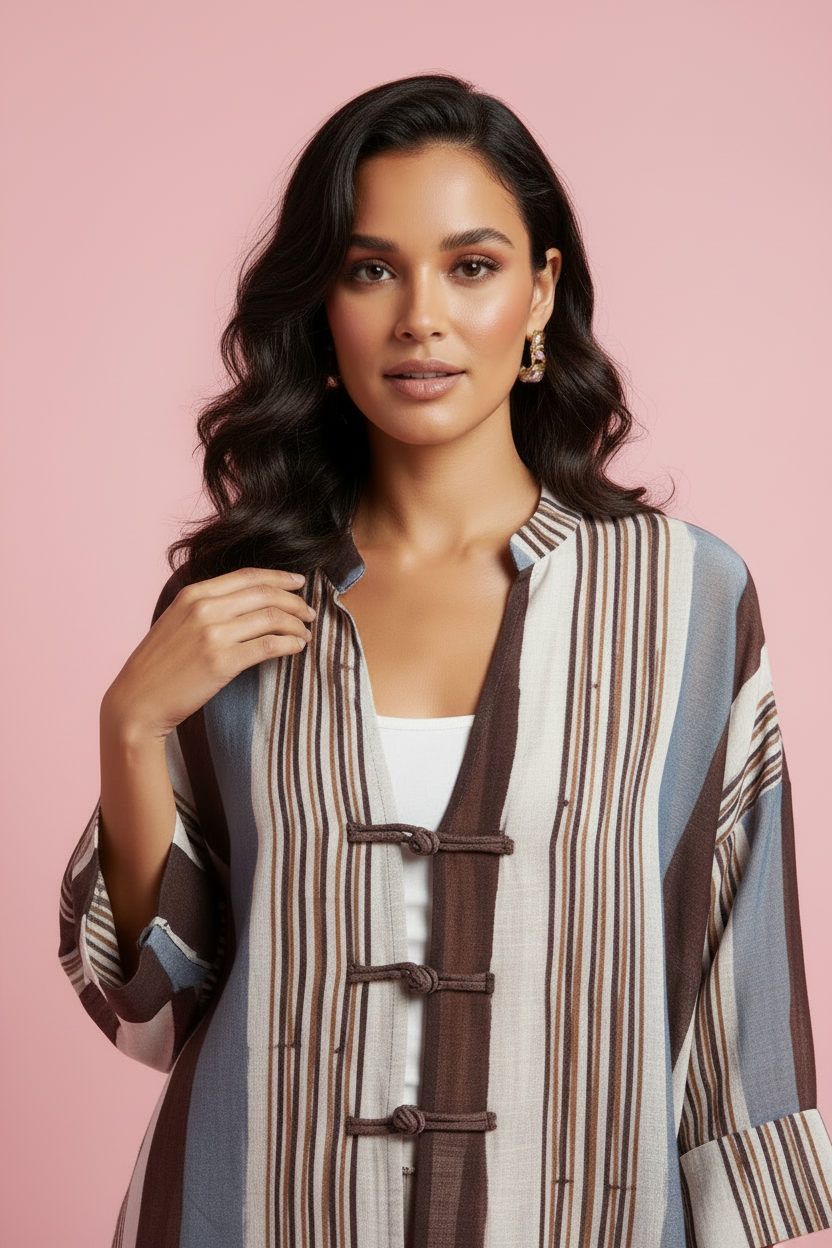 Camicia Hanna – Camicia Kimono a Righe con Alamari