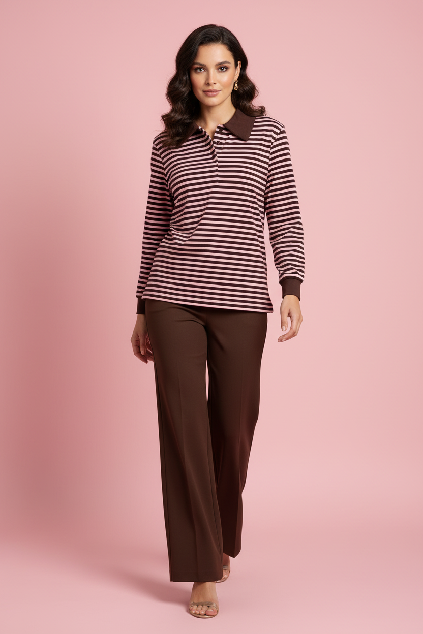 Top Brunella - Maglia a Righe con Colletto Polo