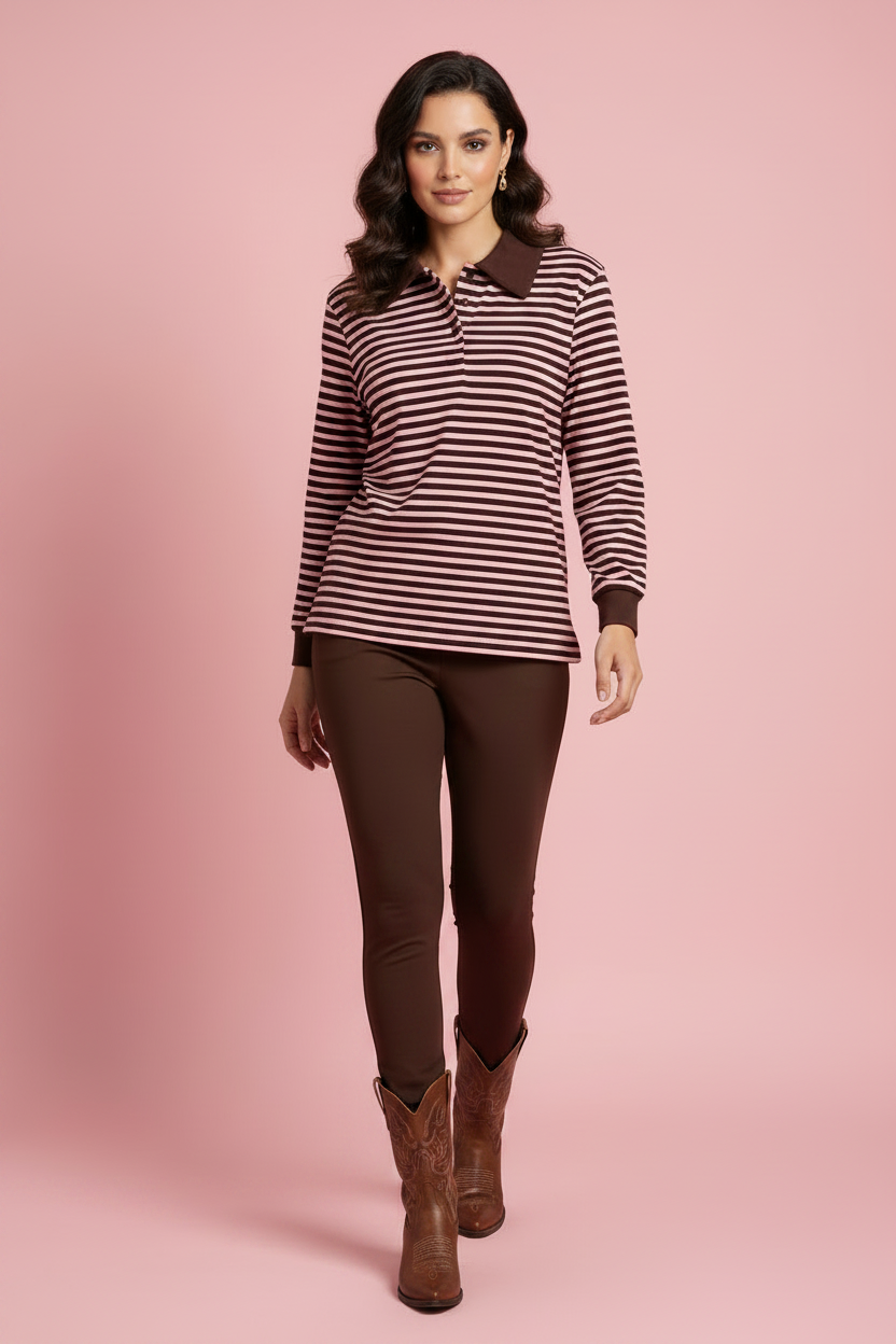 Top Brunella - Maglia a Righe con Colletto Polo