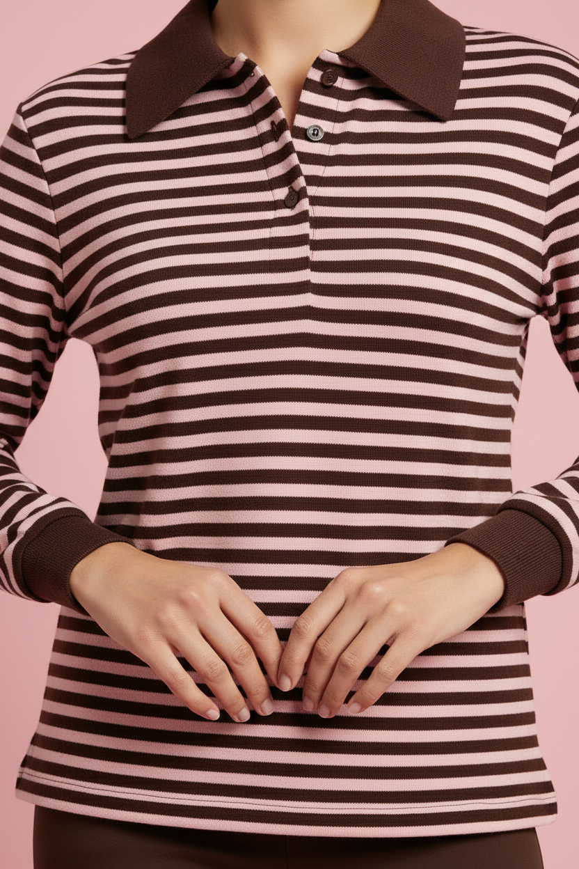 Top Brunella - Maglia a Righe con Colletto Polo