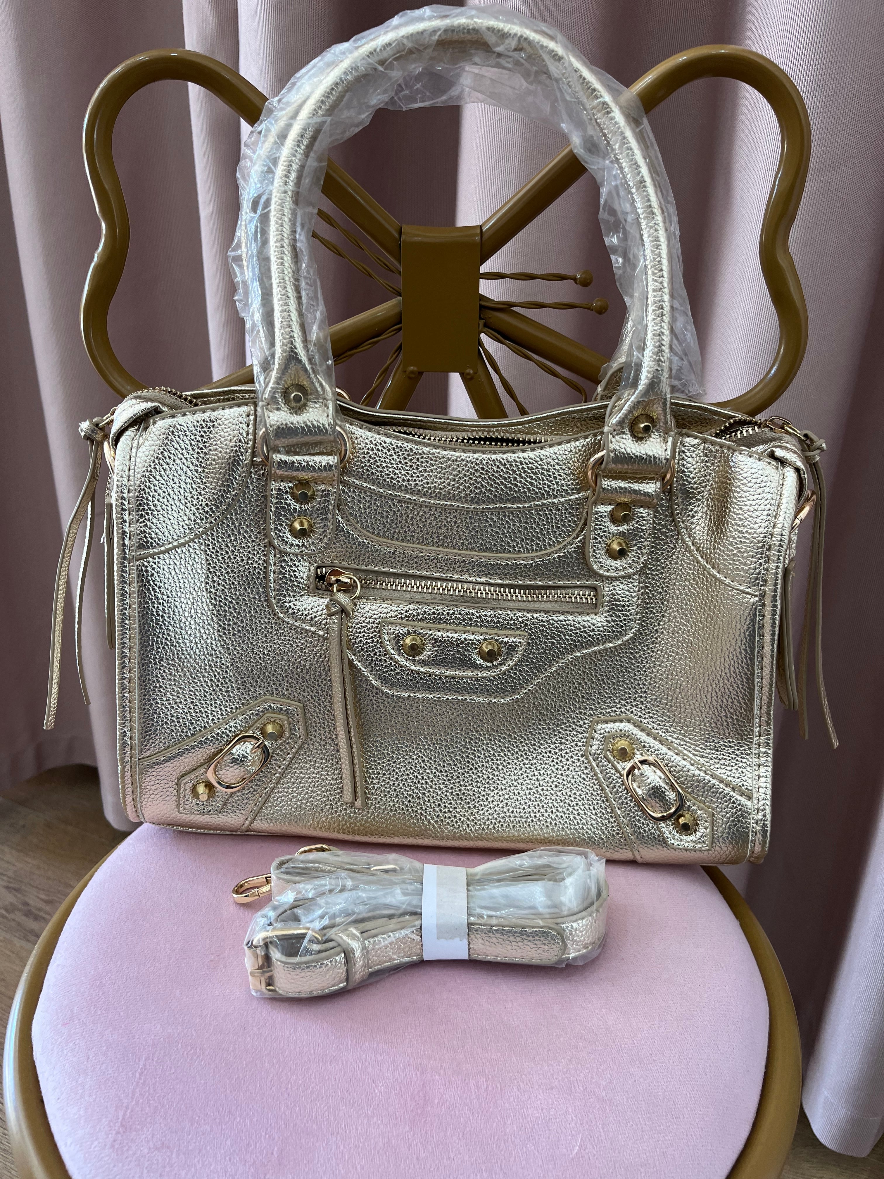 Borsa Donna Effetto Pelle Metallizzata Oro/Bronzo con Tracolla | Stile Glam Chic