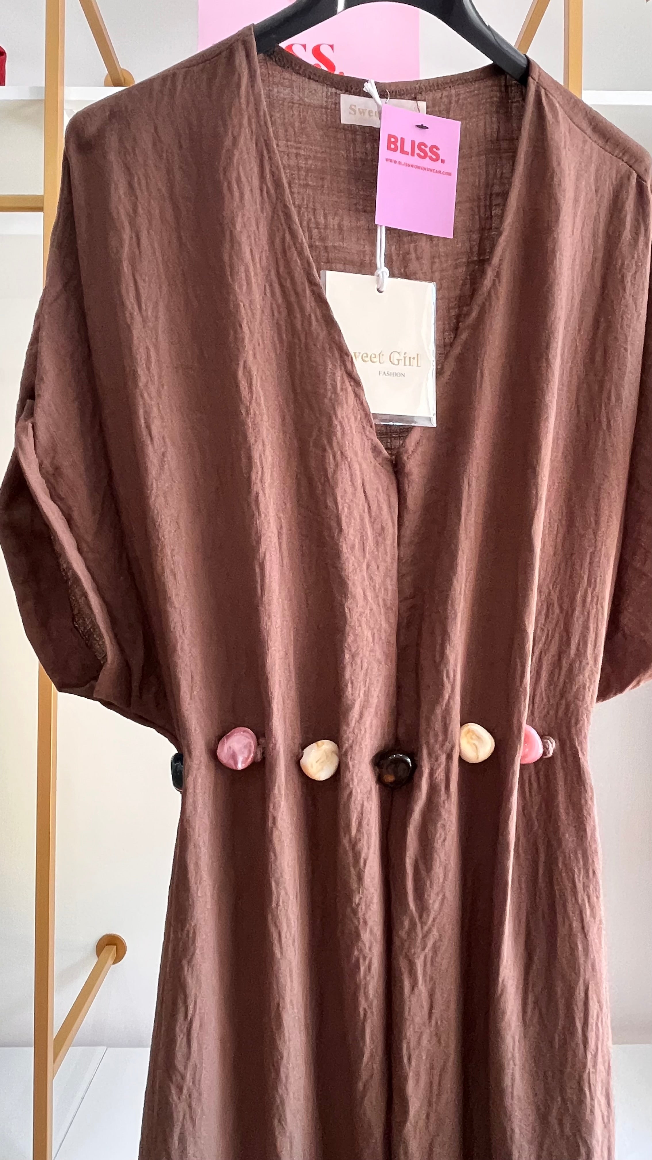 Abito Carmela — Vestito Lungo in Misto Lino con Cintura