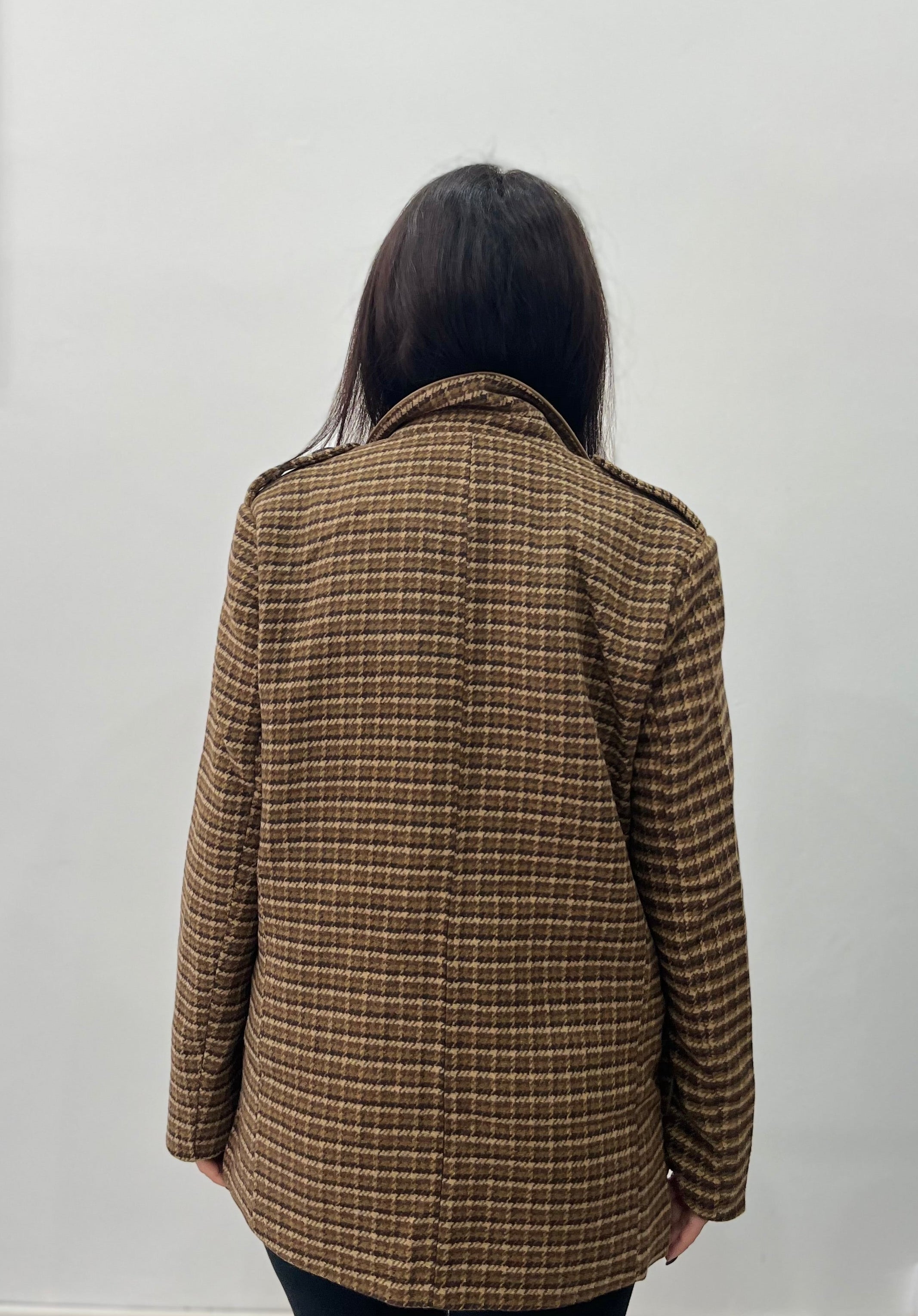 Giacca Elisabeth Quadri Caffè con Ecopelle - Giacca Elegante Donna