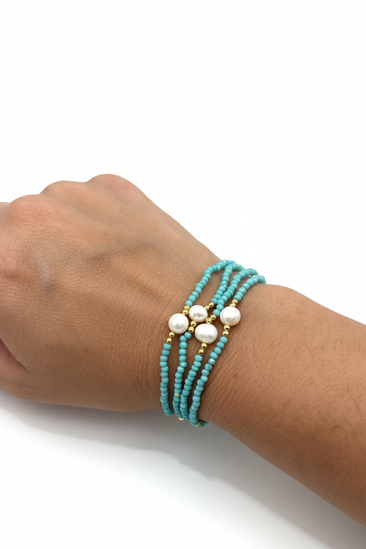 Bracciale Multigiro con Perle Naturali e Perline Colorate