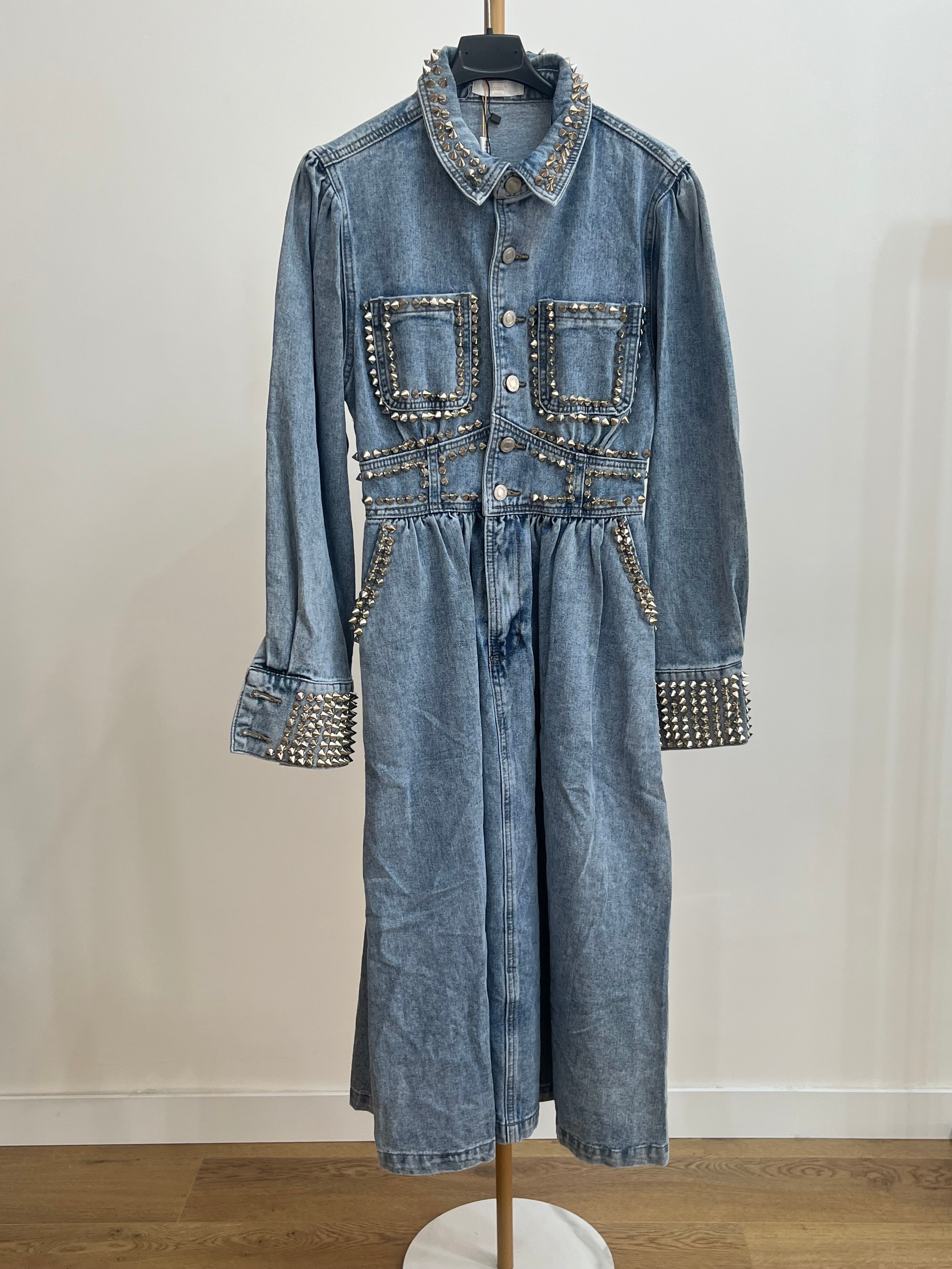 Vestito Nina - Abito Chemisier in Denim con Borchie – Vestito Camicia Donna Glam