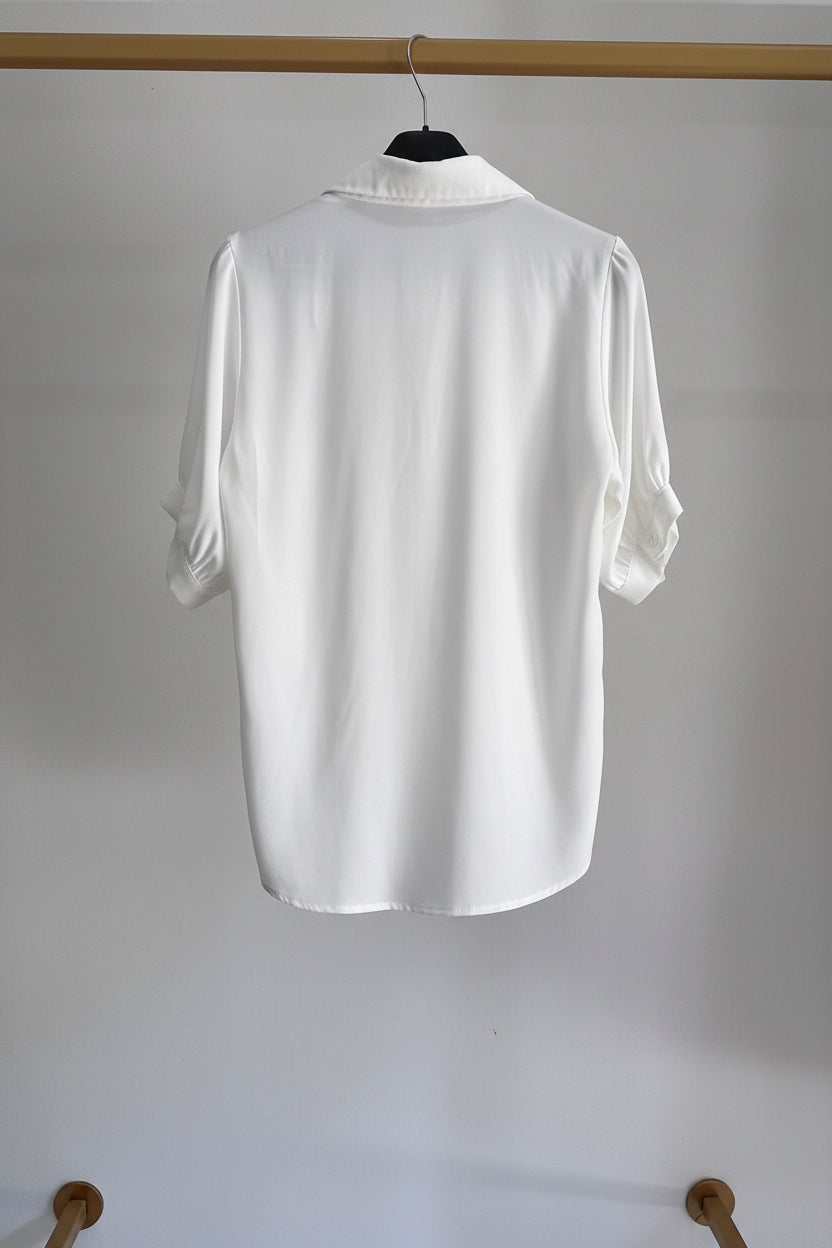 Blusa Camilla — Camicia Satinata con Maniche a Palloncino
