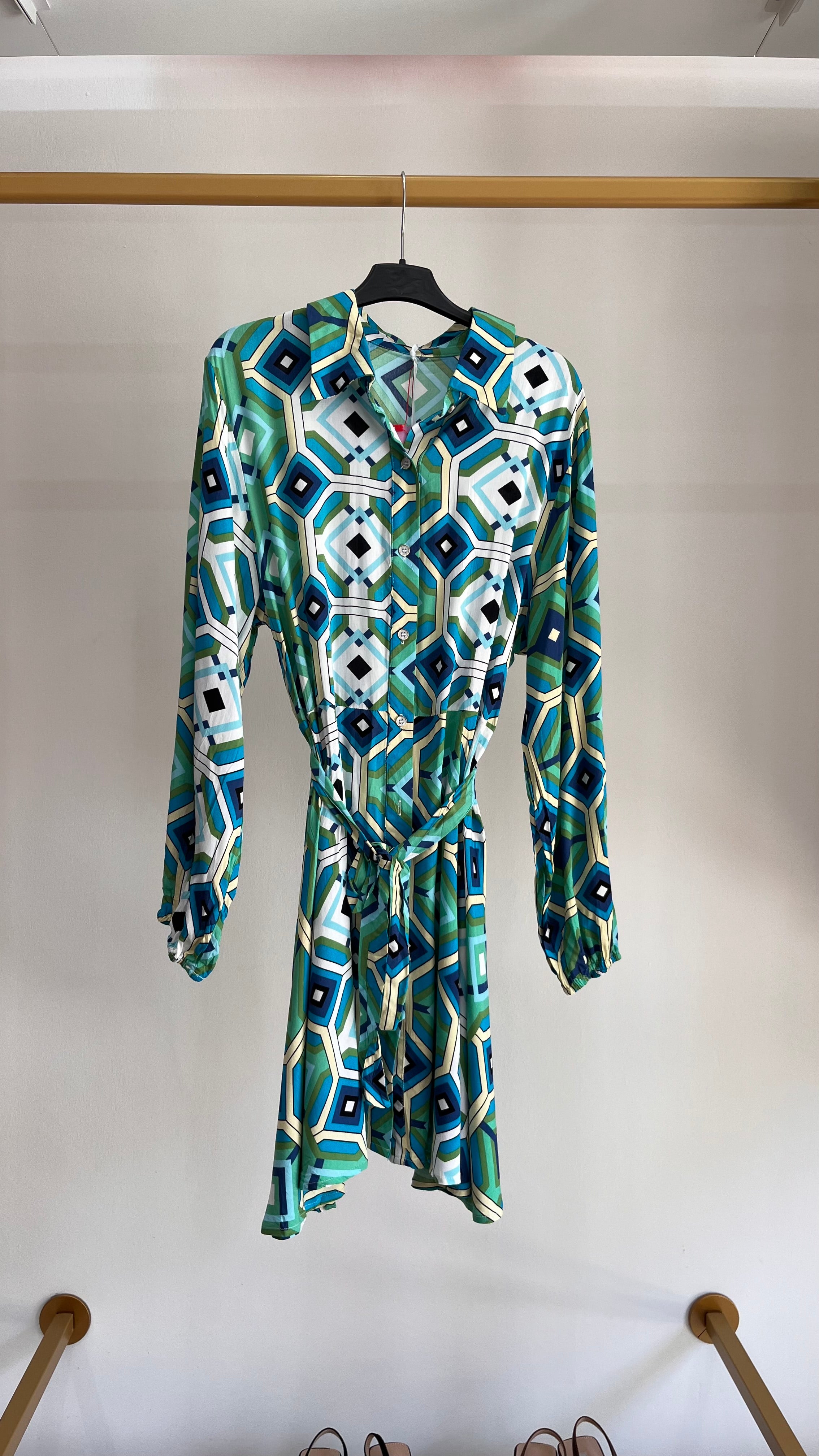 Vestito Gisella – Abito Chemisier Midi con Stampa Geometrica