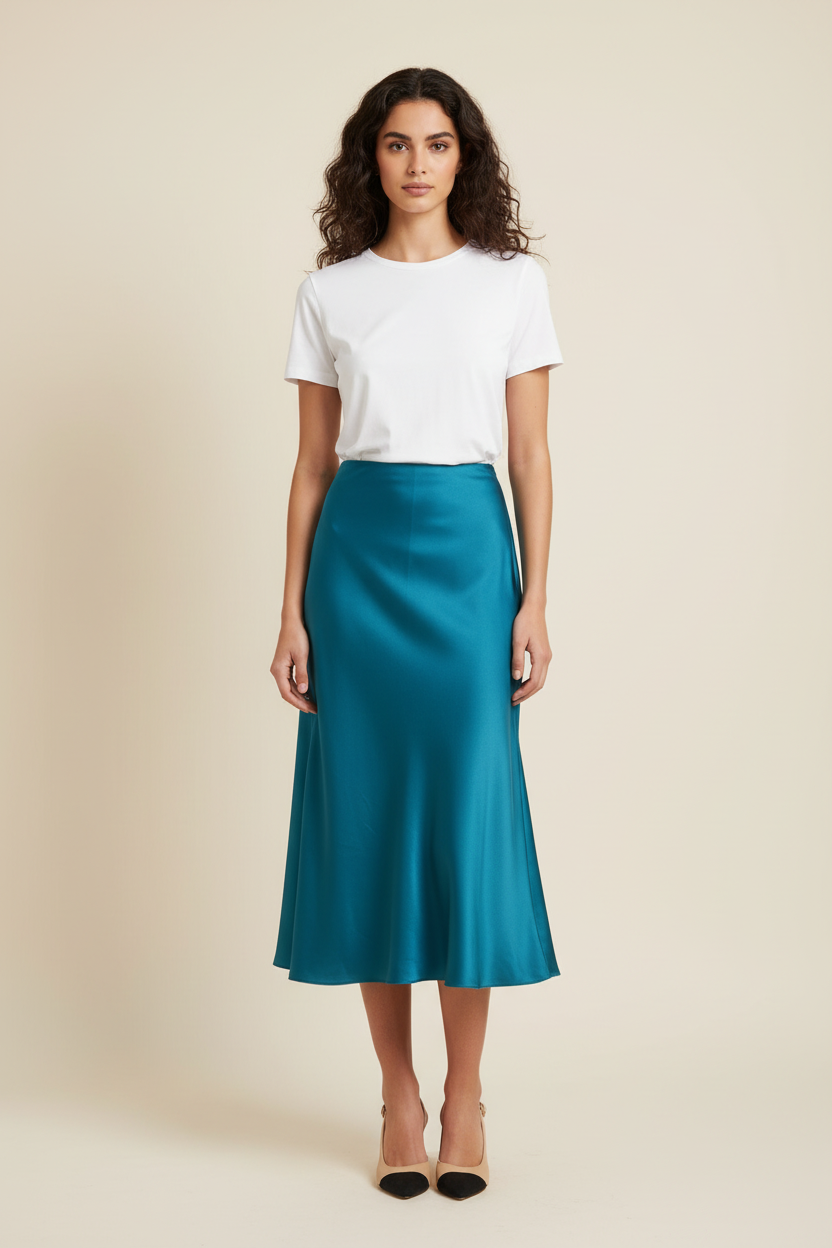 Gonna lunga in satin elegante Natalia – Gonna donna raffinata e fluida