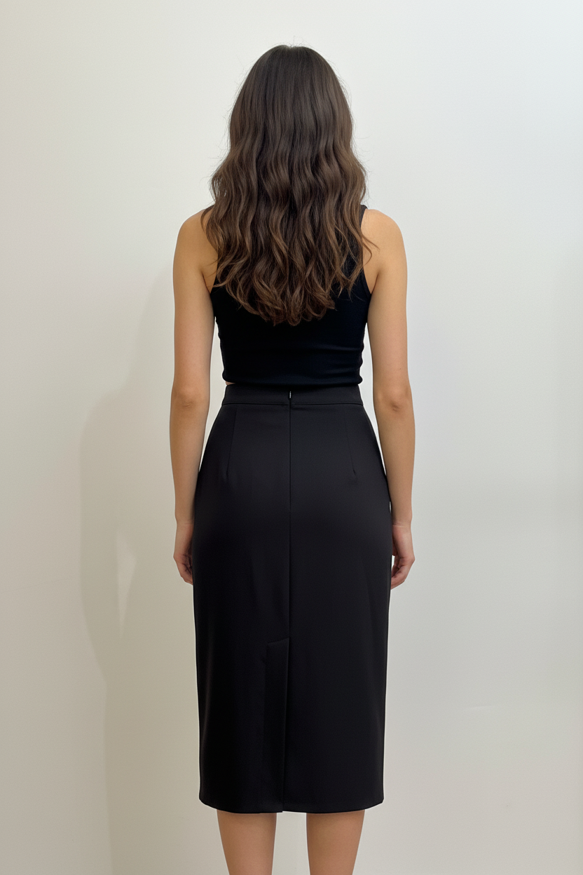 Gonna Lidia - Gonna midi nera elegante a vita alta