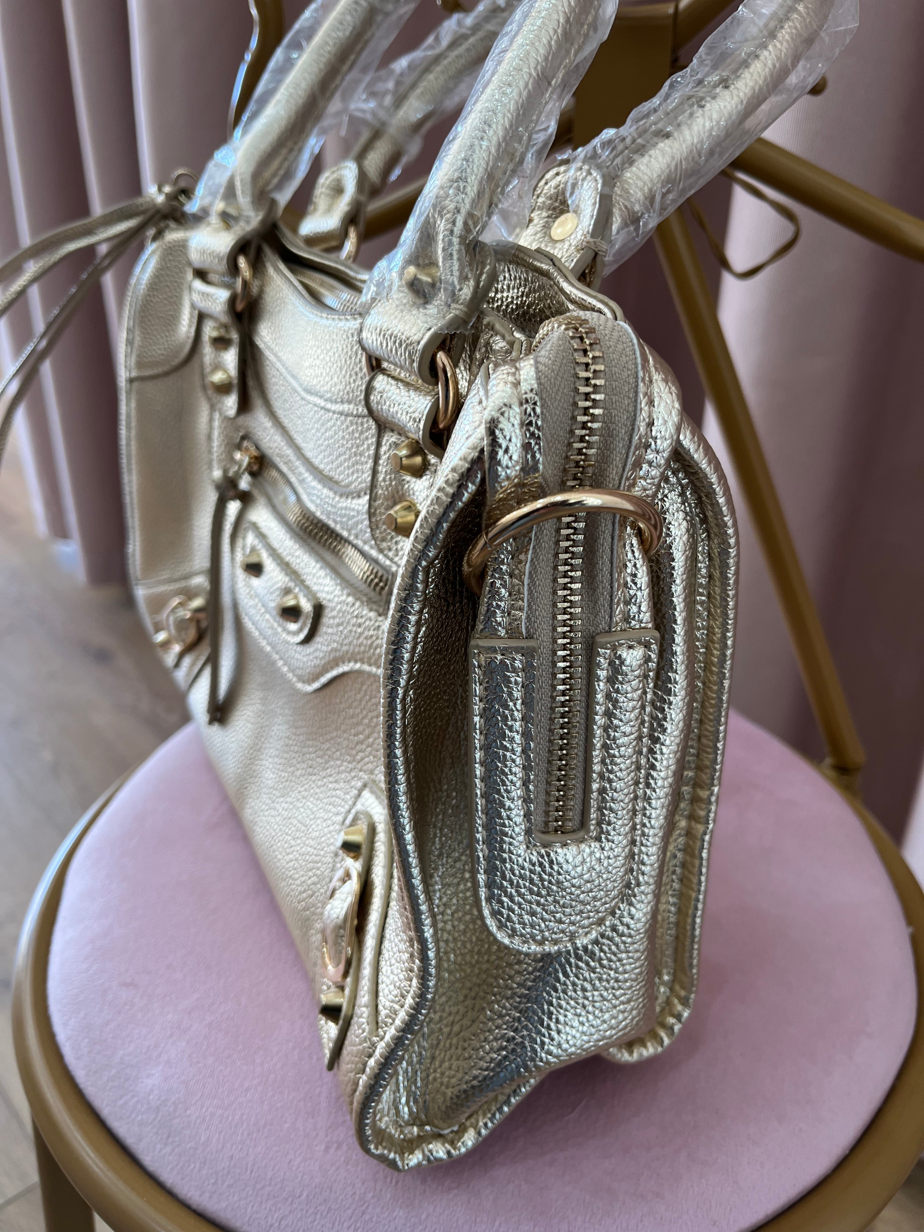 Borsa Donna Effetto Pelle Metallizzata Oro/Bronzo con Tracolla | Stile Glam Chic