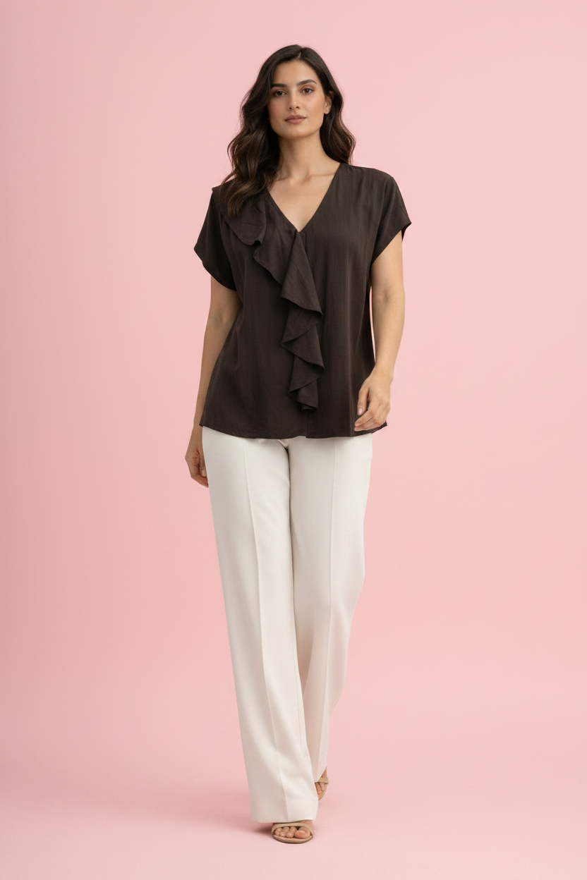 Blusa Matilda in Tessuto Marrone con Fiocco – Camicia Donna Elegante e Raffinata