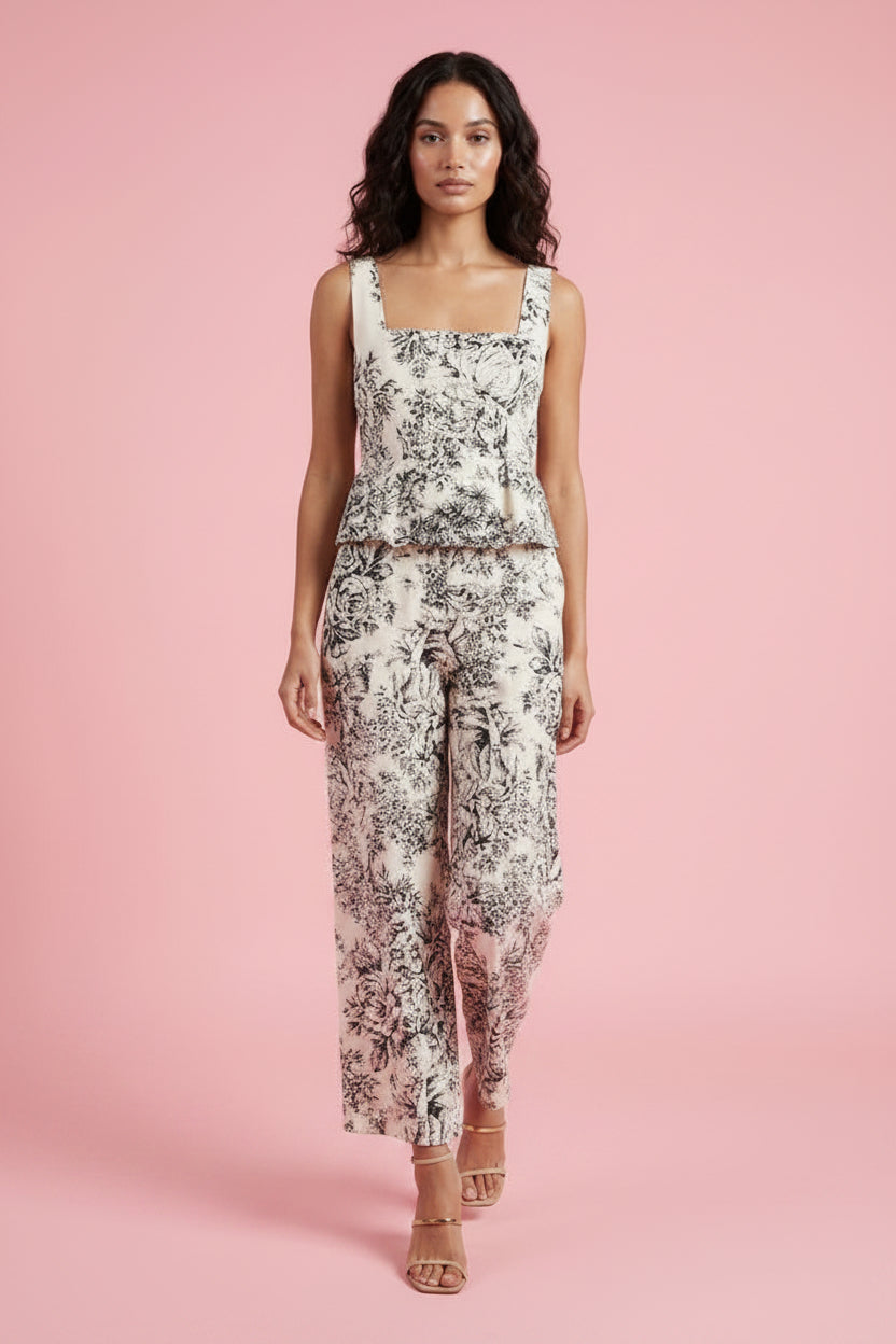 Coordinato Diana – Top e Pantaloni in Toile de Jouy