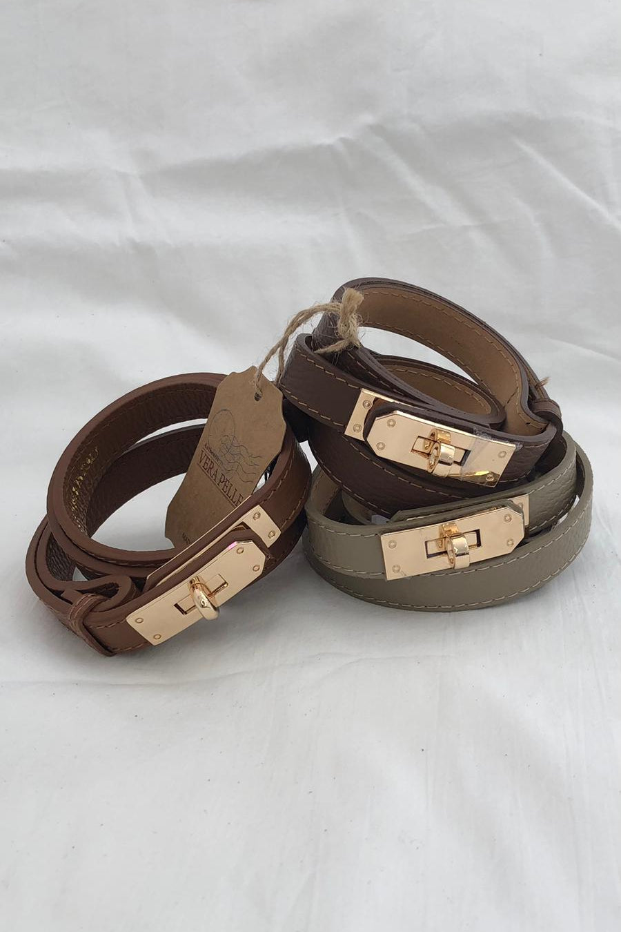 Cintura Kelly Slim Pelle Made in Italy Fibbia Oro - Cintura Donna