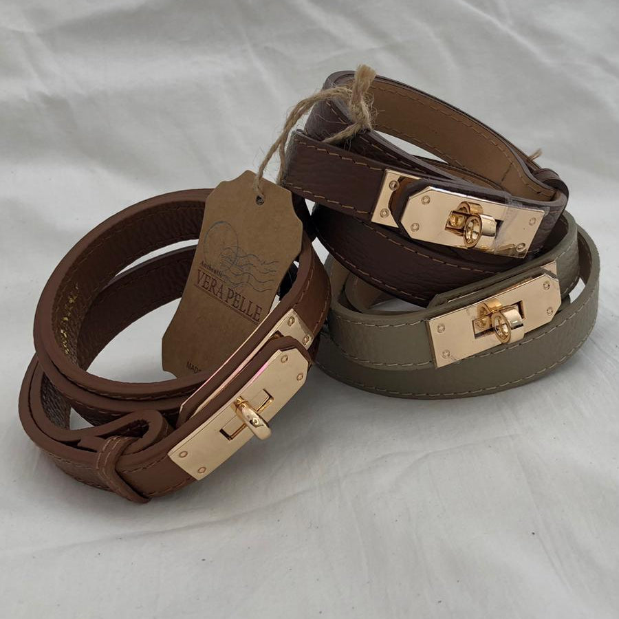 Cintura Kelly Slim Pelle Made in Italy Fibbia Oro - Cintura Donna