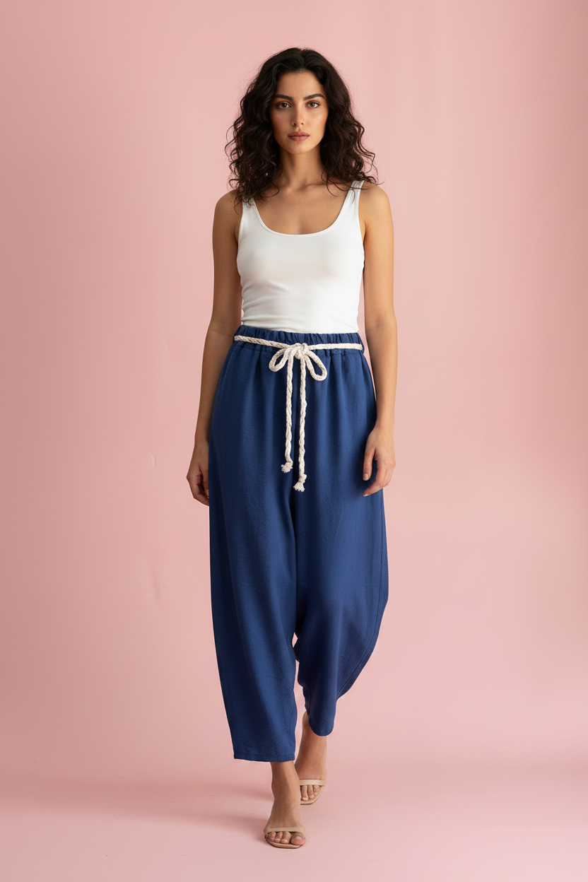 Pantalone Giulia - Pantalone Palazzo con Cintura Corda – Donna Casual Chic
