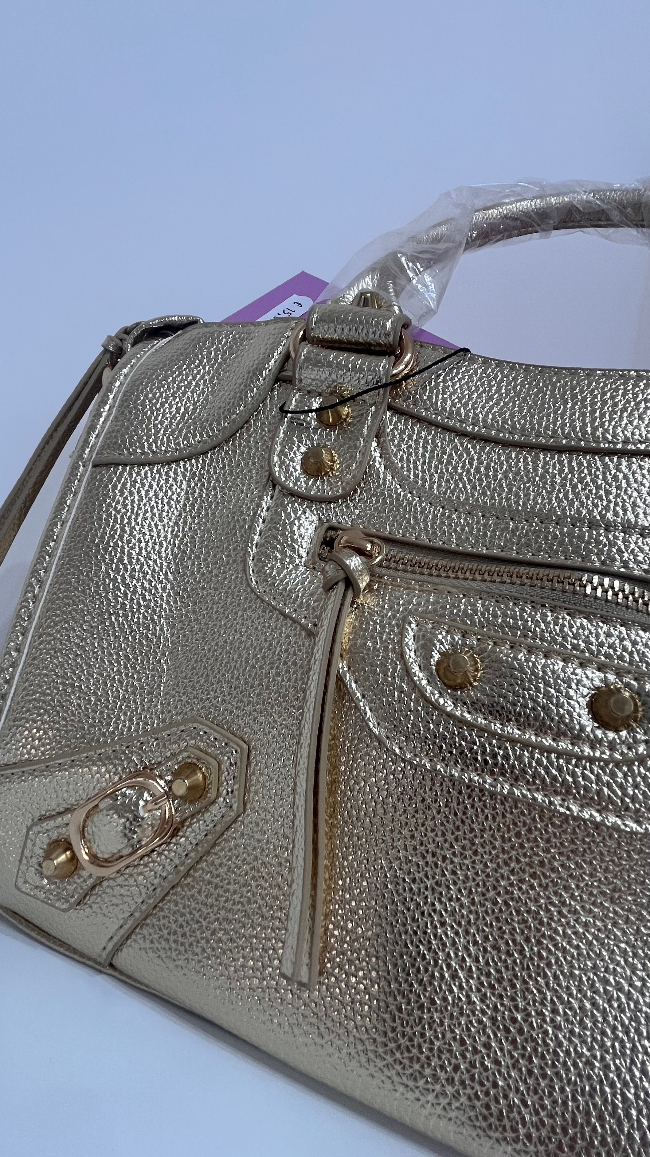 Borsa Donna Effetto Pelle Metallizzata Oro/Bronzo con Tracolla | Stile Glam Chic