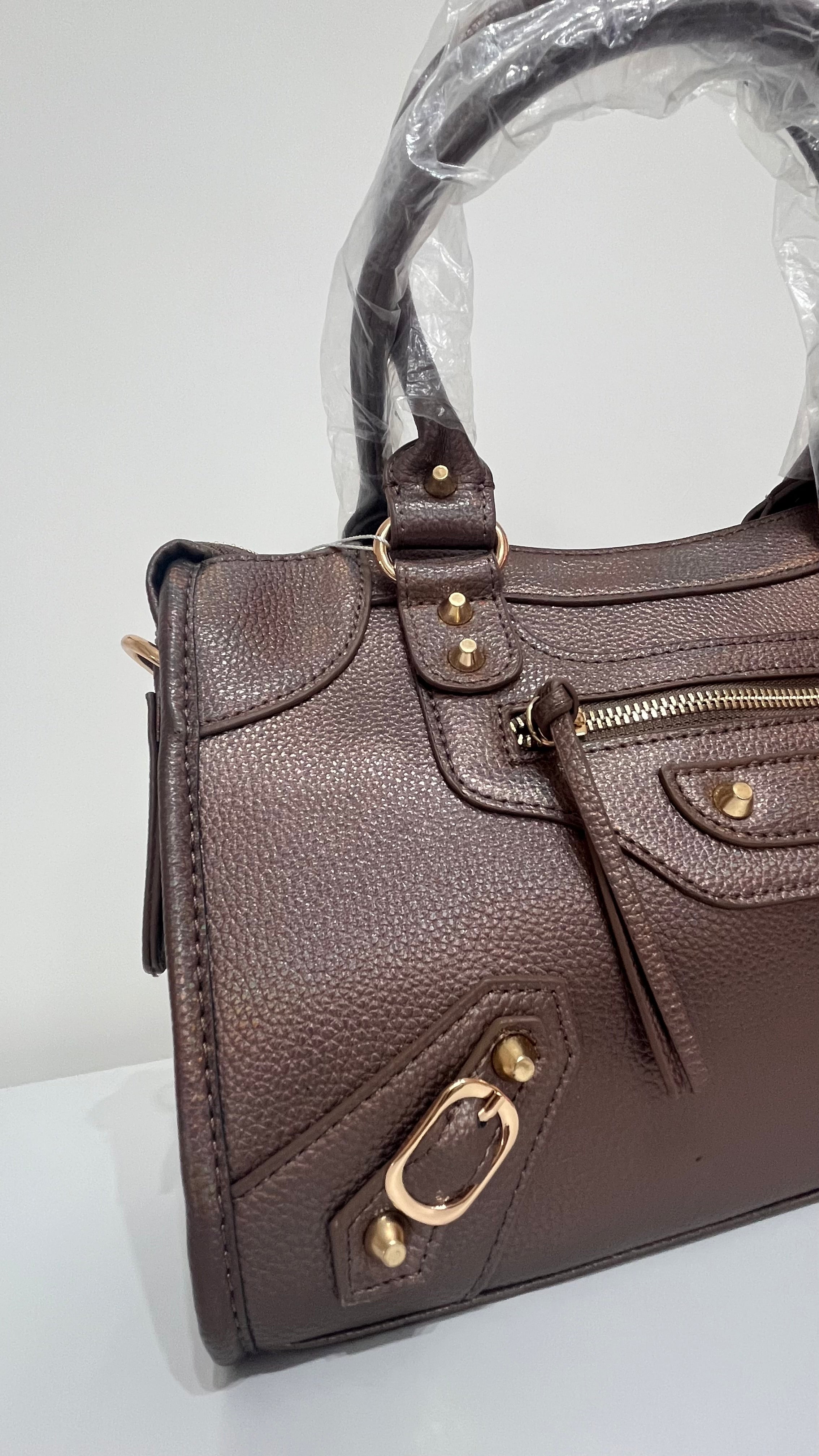 Borsa Donna Effetto Pelle Metallizzata Oro/Bronzo con Tracolla | Stile Glam Chic
