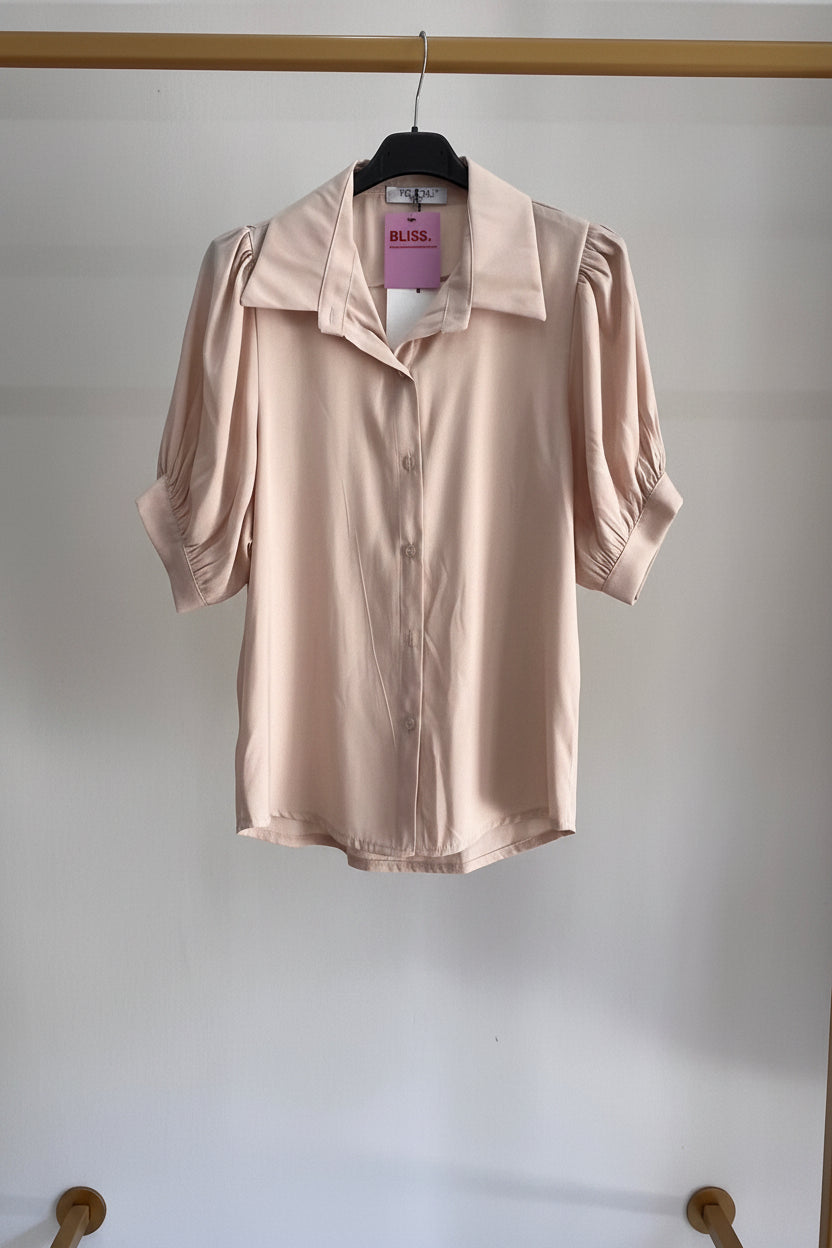 Blusa Camilla — Camicia Satinata con Maniche a Palloncino