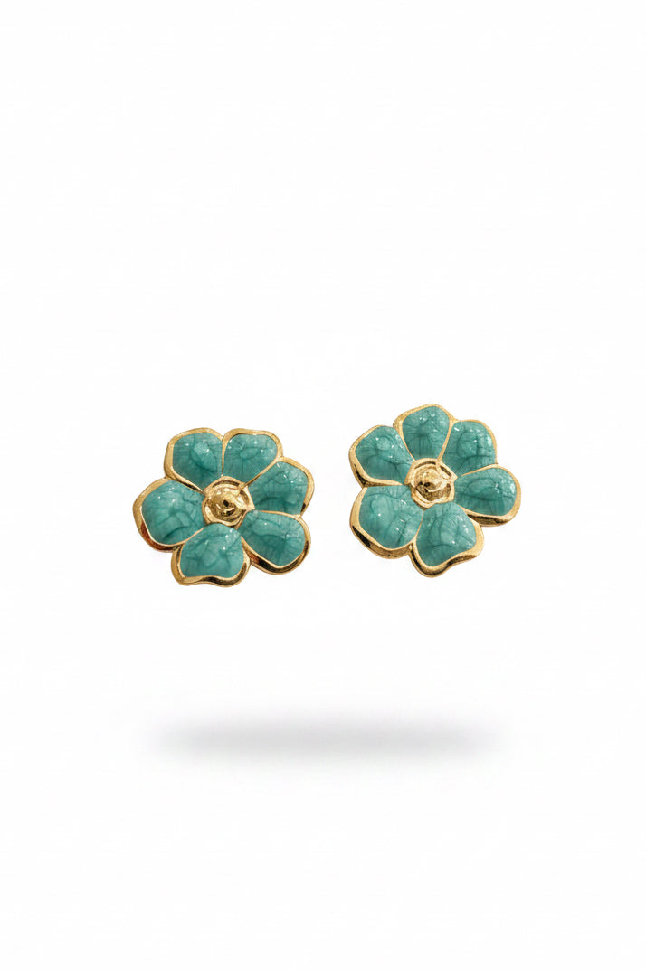 Orecchini Dalia – Fiore in Smalto Turchese e Oro