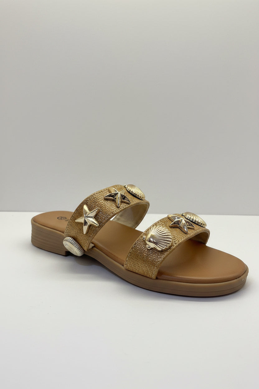 Sandali Marina – Ciabatta Doppia Fascia con Charms Marini Dorati