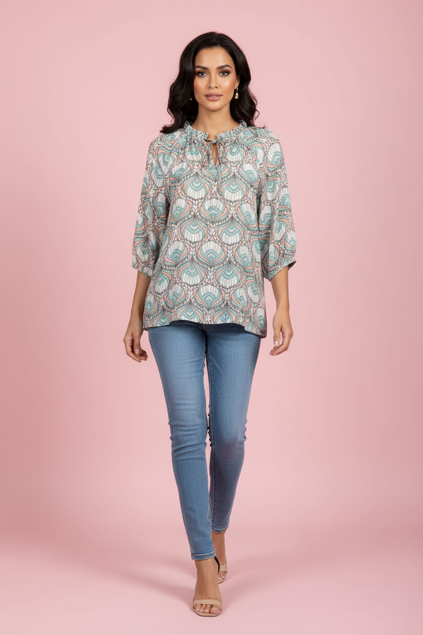 Blusa Paola – Fantasia Paisley Turchese