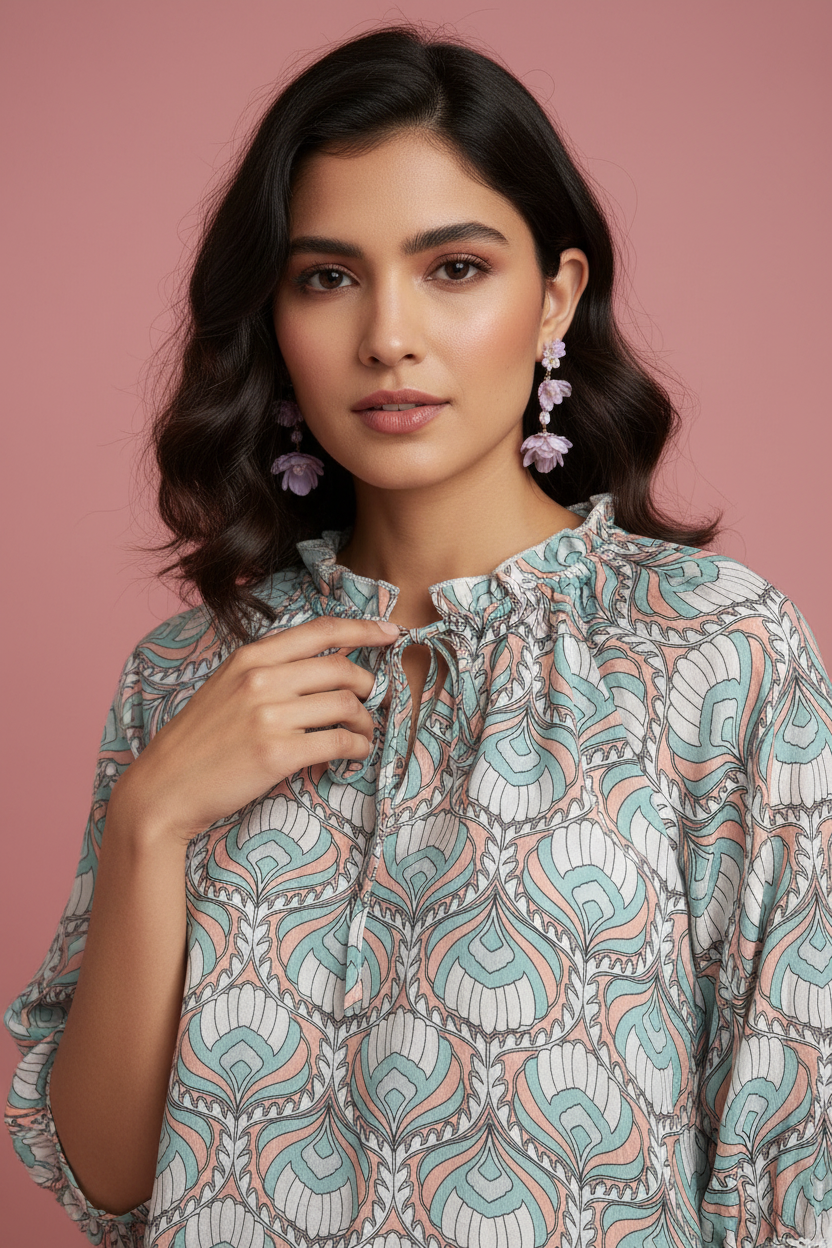 Blusa Paola – Fantasia Paisley Turchese