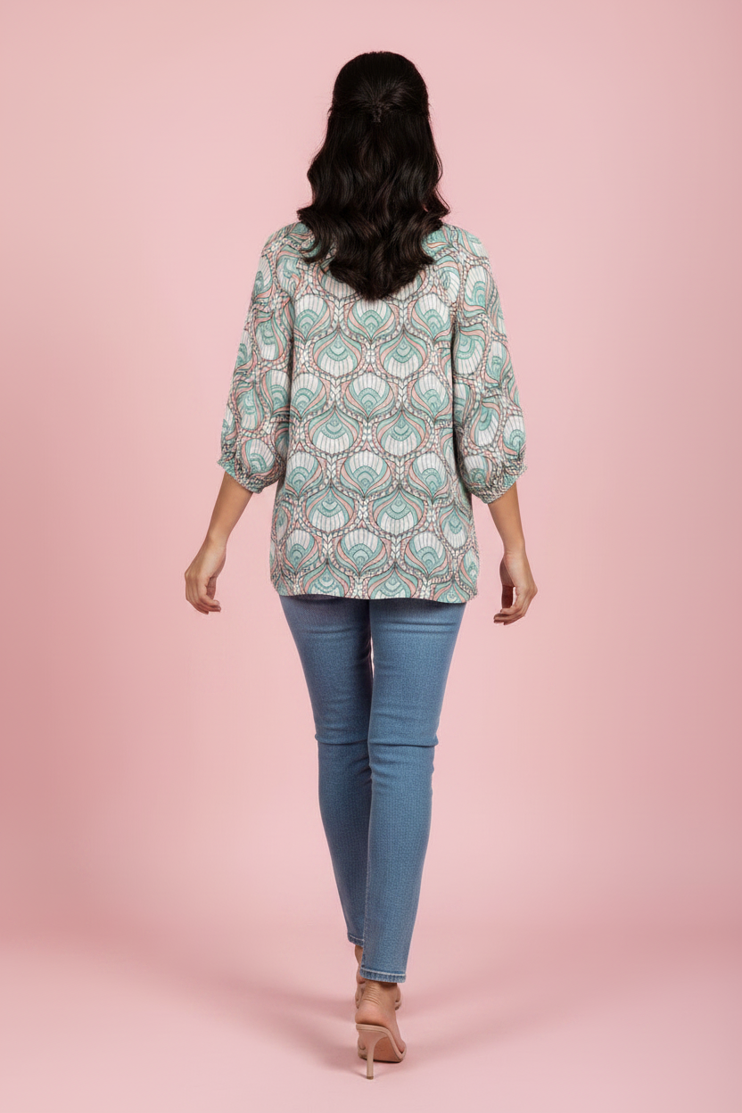 Blusa Paola – Fantasia Paisley Turchese