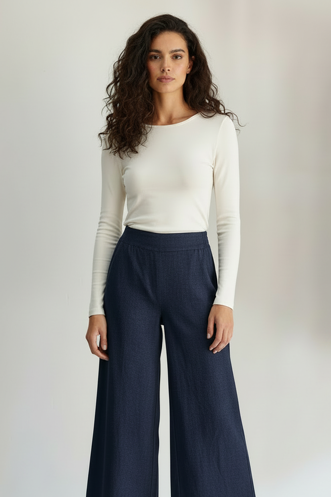 Jeans Silvia- Pantalone Palazzo Denim Leggero Donna – Jeans Morbido a Gamba Ampia