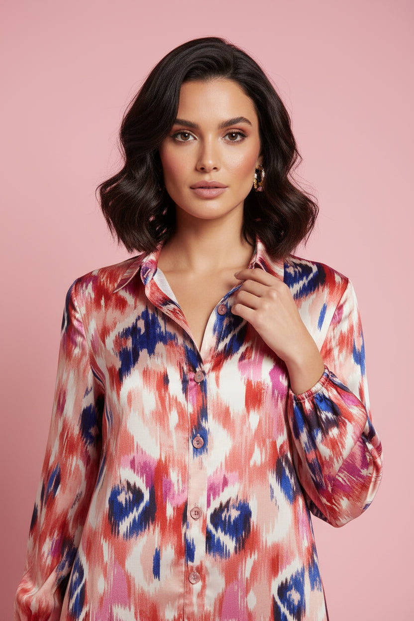 Vestito Laura- Camicia Fantasia Donna – Abito Chemisier Colorato con Balza | Taglia Unica Vestibilità S-M