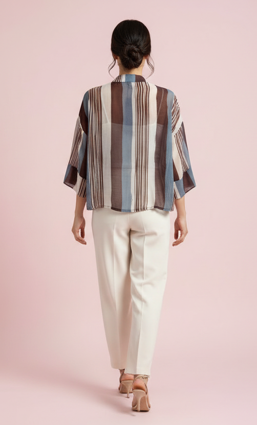 Camicia Hanna – Camicia Kimono a Righe con Alamari