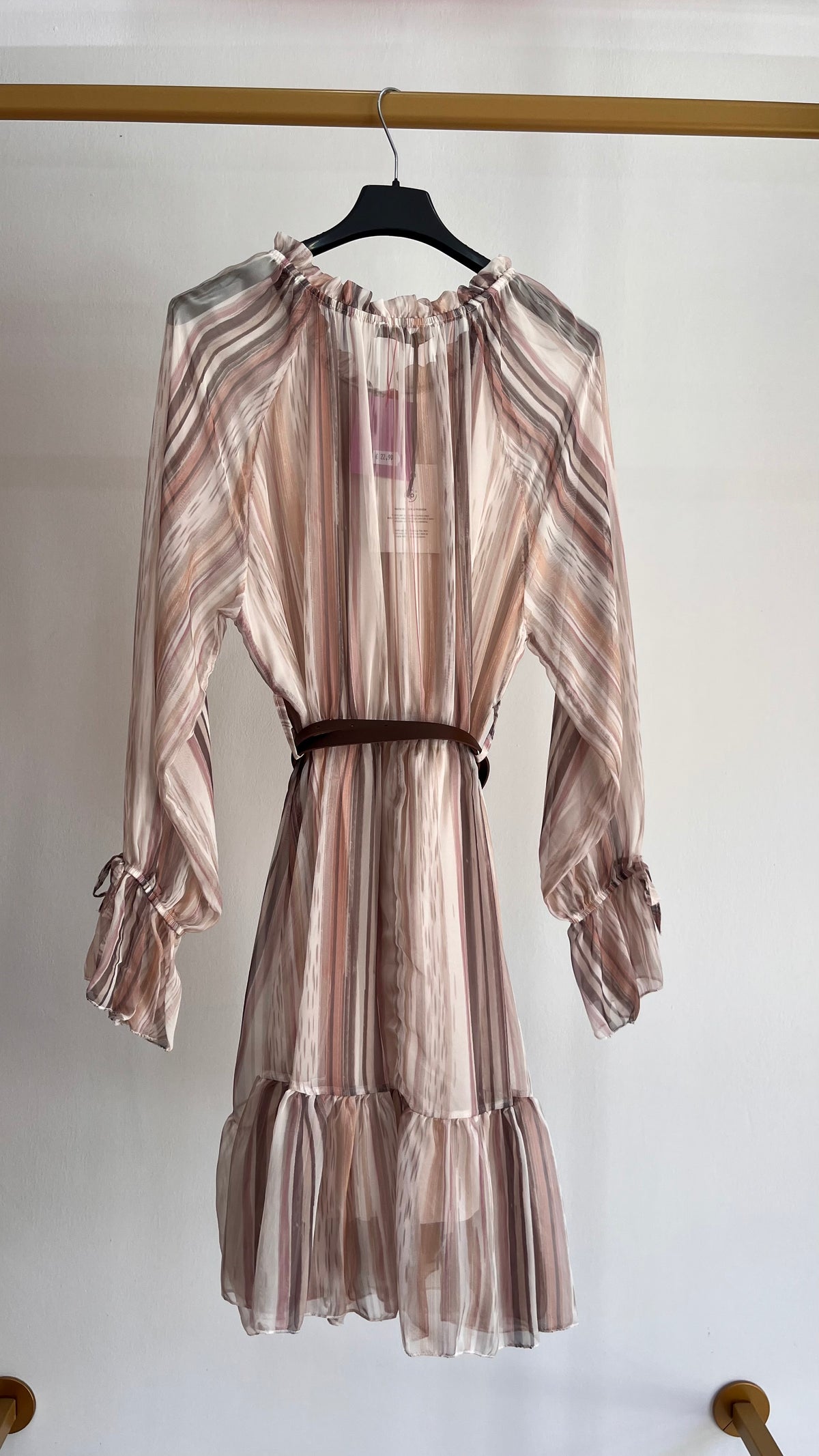 Vestito Carla – Abito Midi in Chiffon a Righe con Cintura