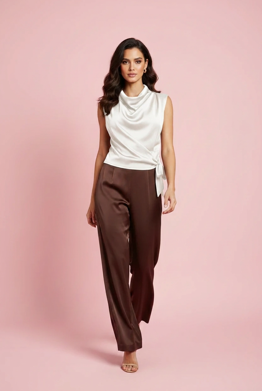 Top Bruna – Top Satinato con Scollo drappeggiato
