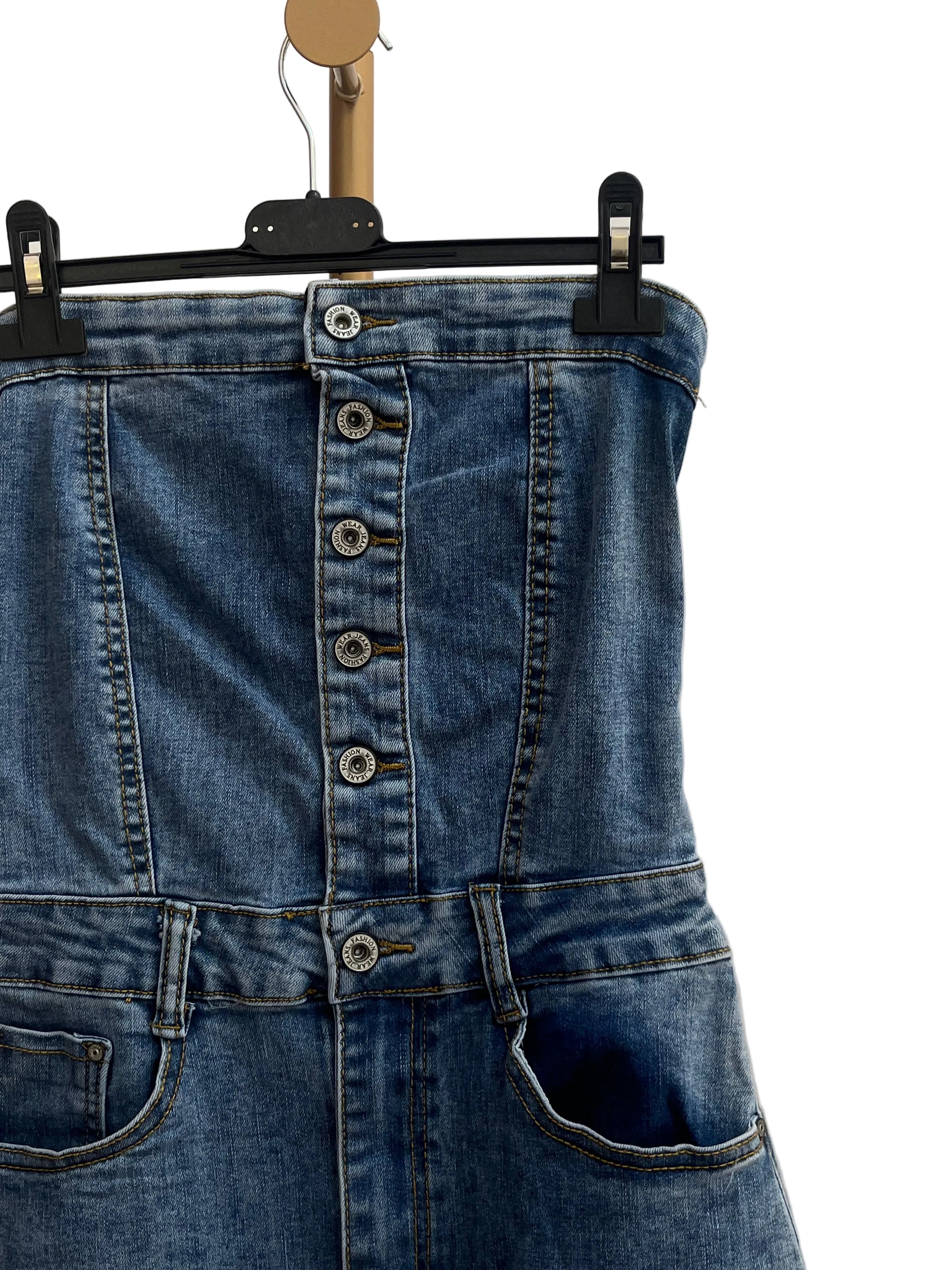 Vestito Eloisa - Vestito lungo in denim con corpetto a corsetto e bottoni