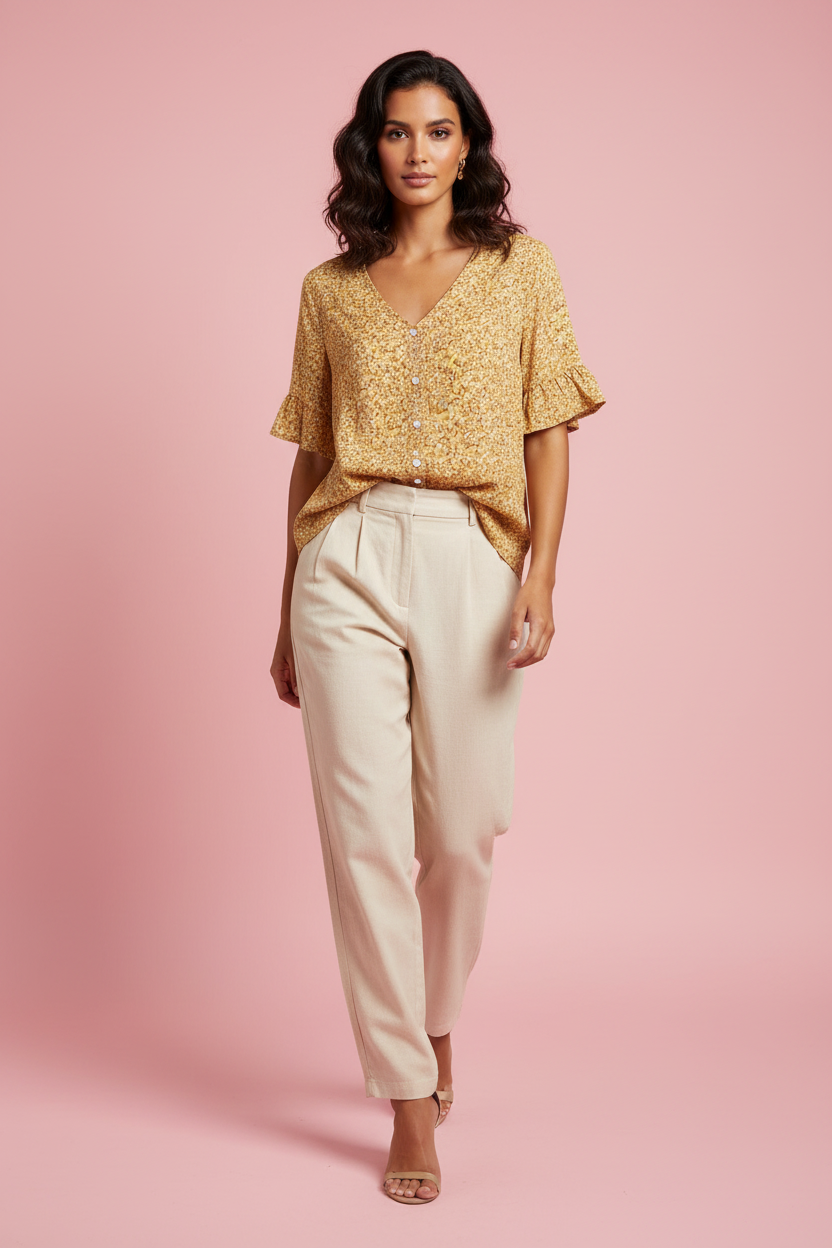 Blusa Margot – Camicetta Floreale con Maniche a Volant