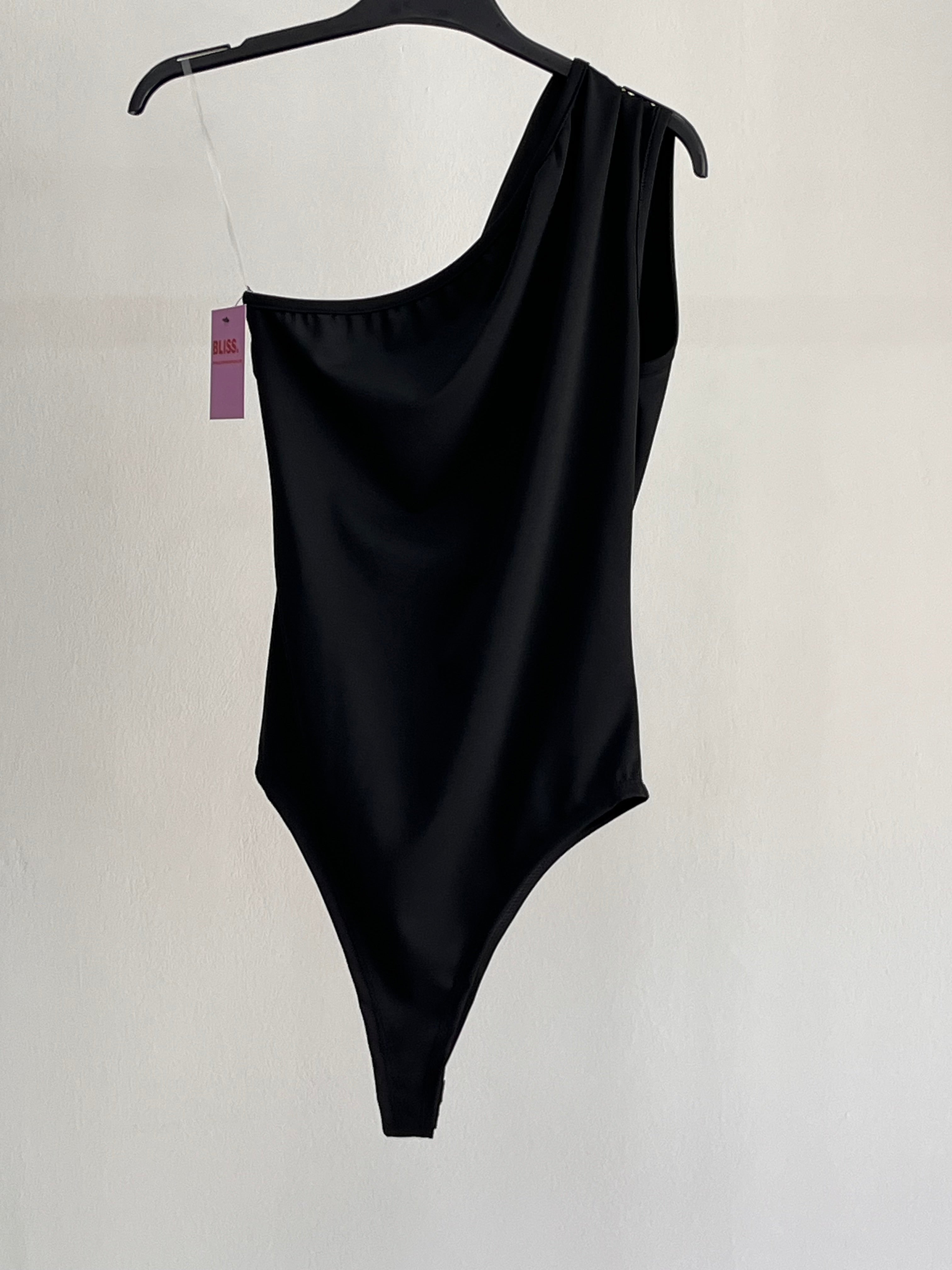 Body Chiara - Body Nero Monospalla Drappeggiato – Top Elegante Donna