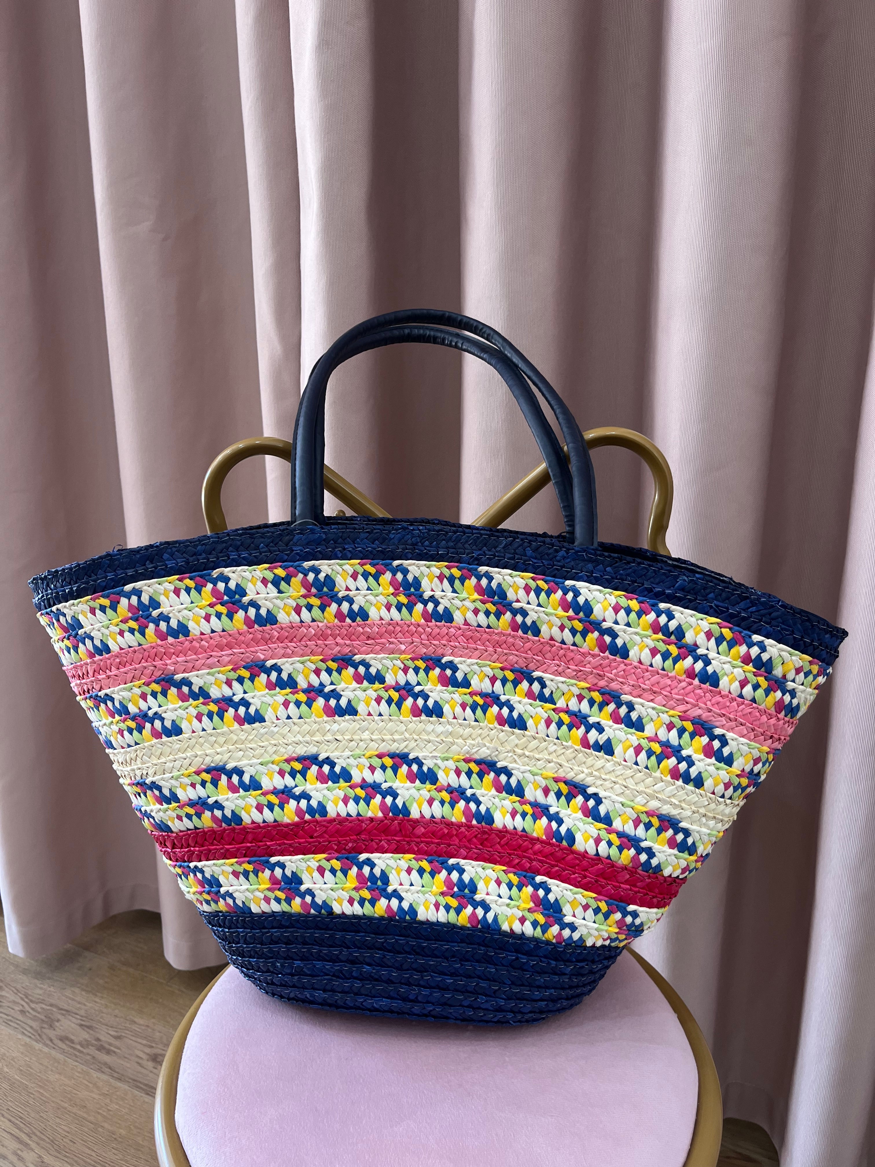 Borsa Shopper Intrecciata Multicolor con Manici Rigidi – Borsa Estiva Capiente in Fibra Naturale