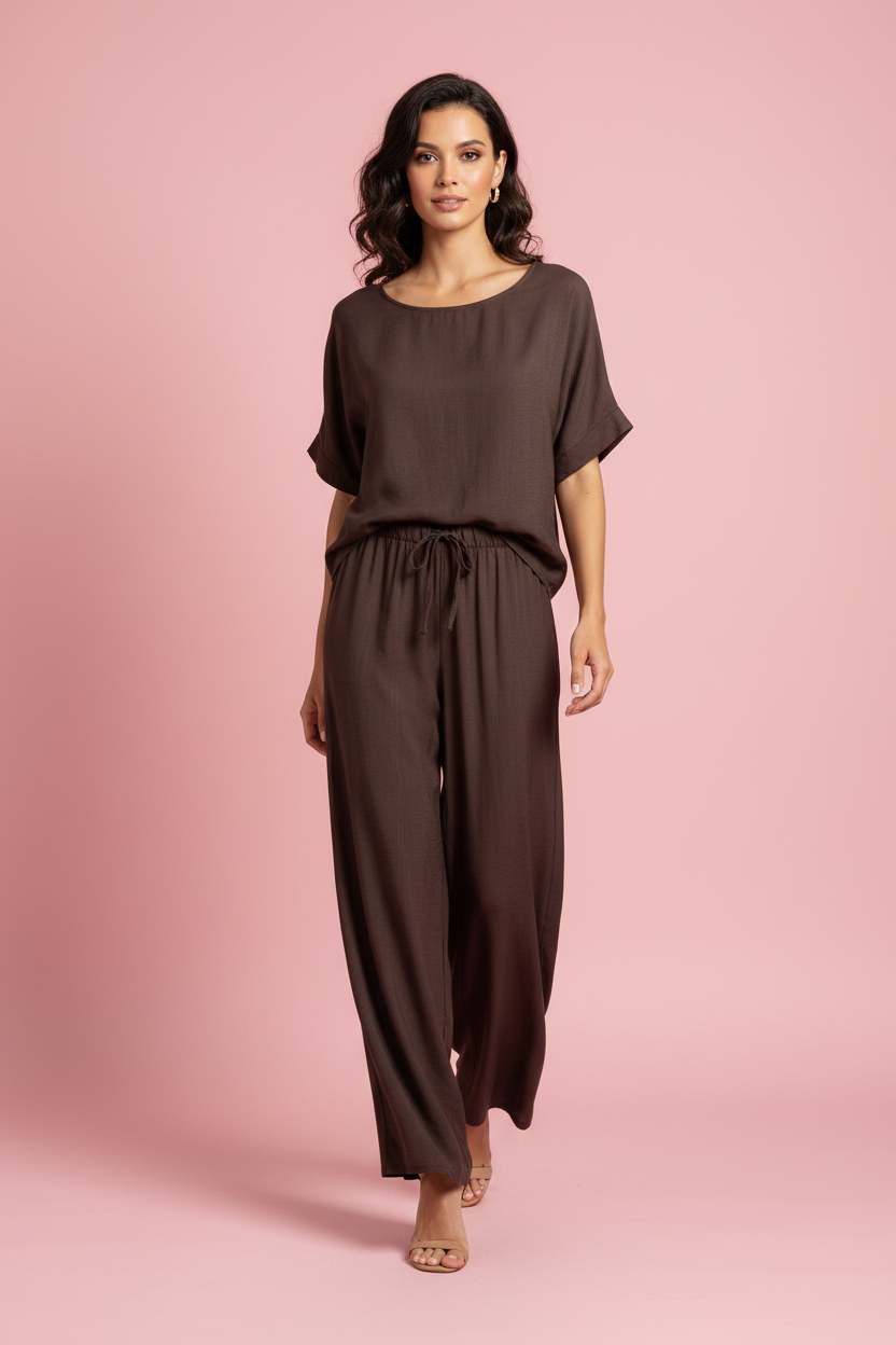 Completo Olivia - Completo Donna Estivo in Tessuto Leggero – Maglia Oversize e Pantalone Ampio