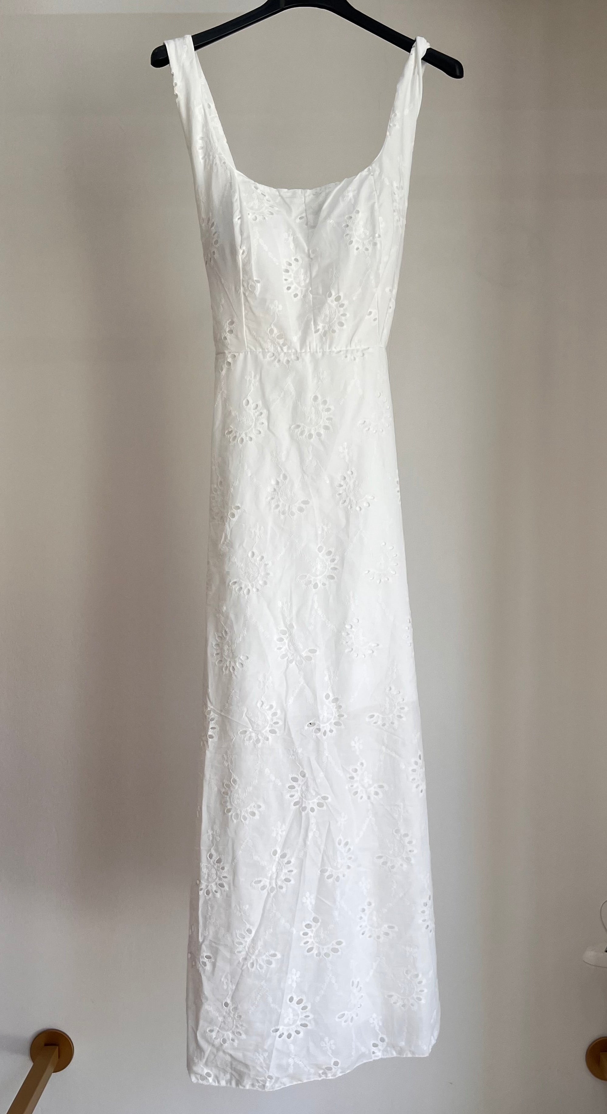 Vestito Grazia — Abito Lungo Bianco in Sangallo con Fiocco