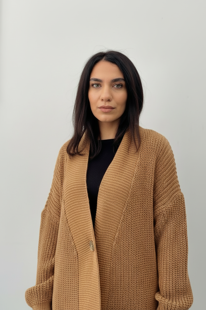 Cardigan Siena - Cardigan Lavorato a Maglia Caramello