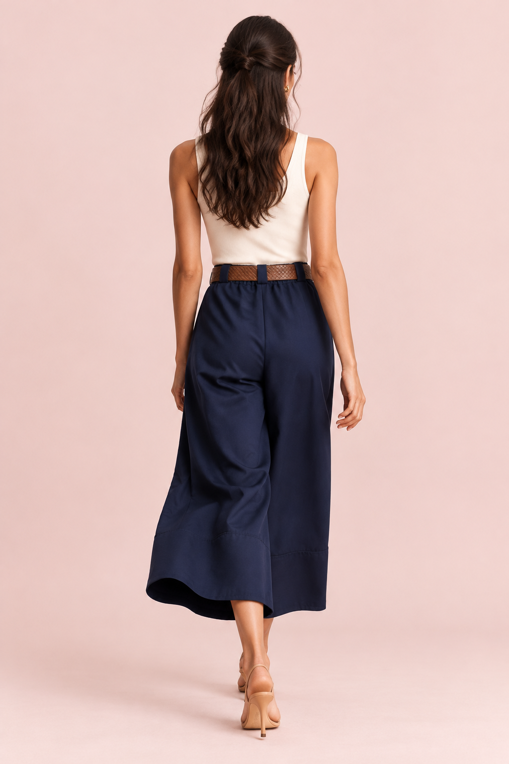 Pantalone Marlena blu a gamba ampia cropped
