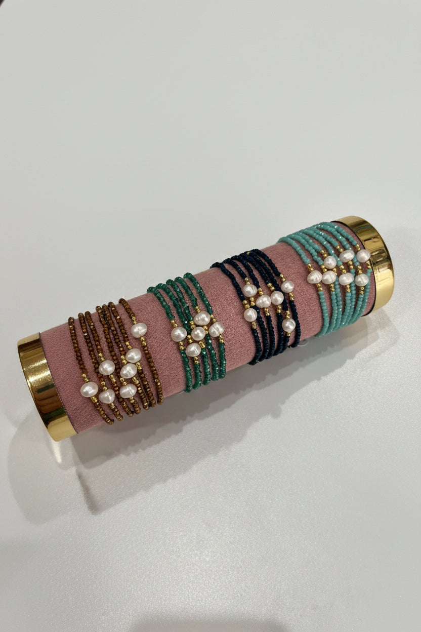 Bracciale Multigiro con Perle Naturali e Perline Colorate
