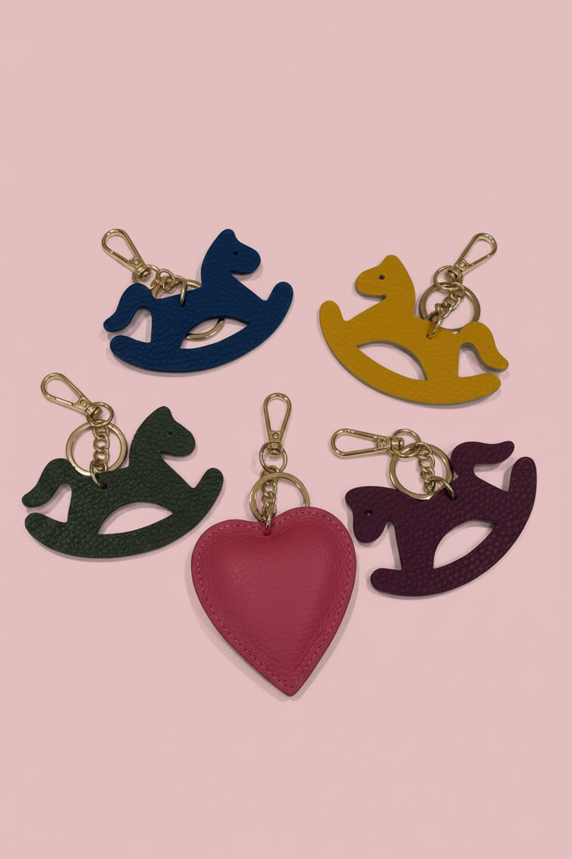 Portachiavi in Vera Pelle con Charm Cavallino o Cuore | Accessorio Borsa Donna
